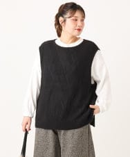 OLFLA08089 eur3(エウルキューブ) 【WEB先行販売】【大きいサイズ】アシメケーブルベスト ブラック(94)
