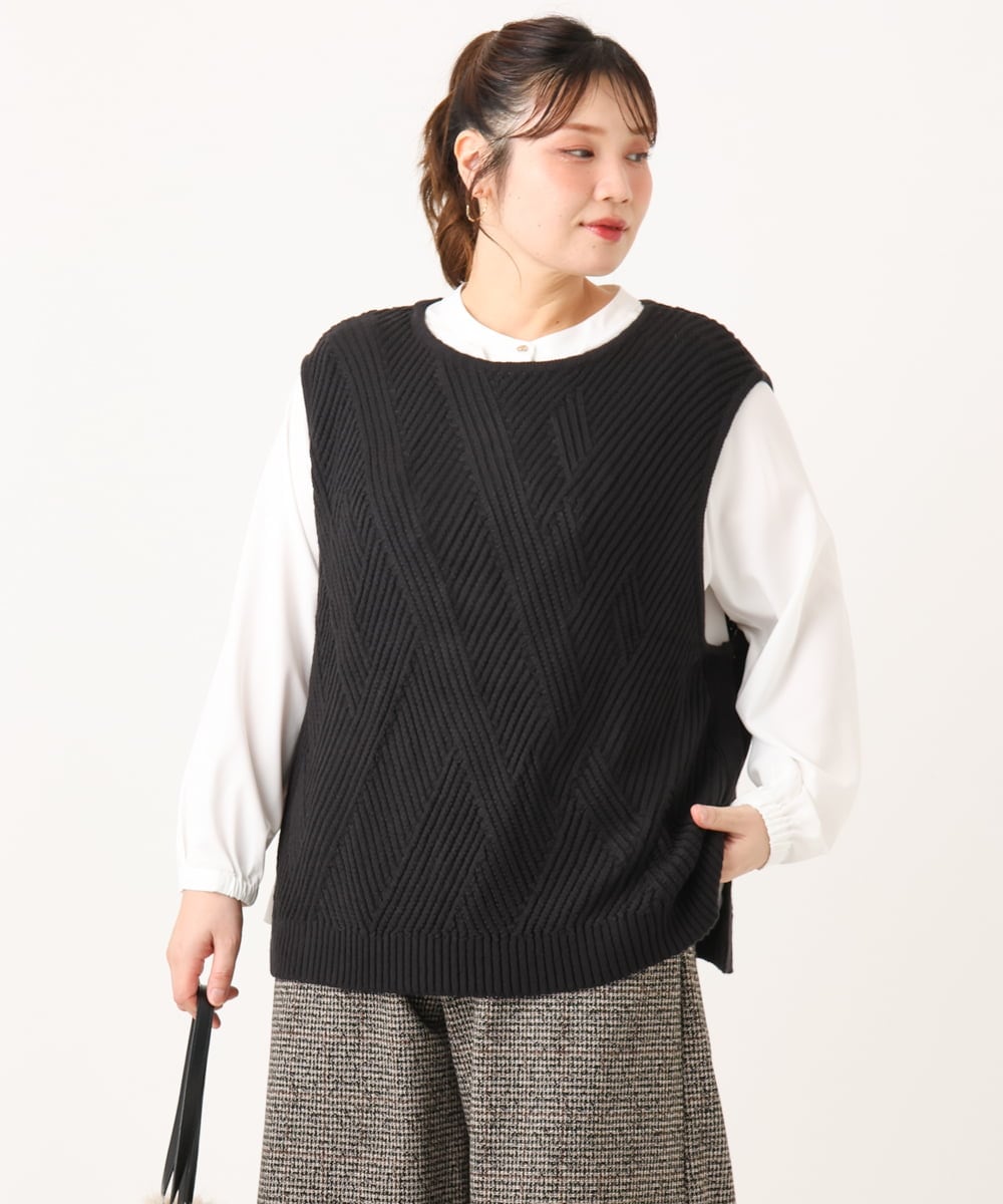 OLFLA08089 eur3(エウルキューブ) 【WEB先行販売】【大きいサイズ】アシメケーブルベスト ブラック(94)