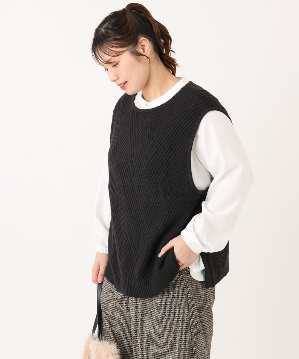 OLFLA08089 eur3(エウルキューブ) 【WEB先行販売】【大きいサイズ】アシメケーブルベスト ブラック(94)