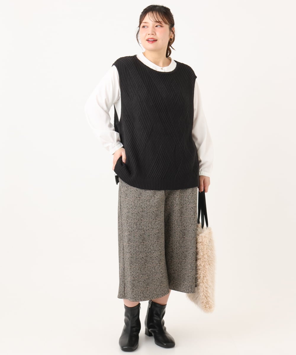 OLFLA08089 eur3(エウルキューブ) 【WEB先行販売】【大きいサイズ】アシメケーブルベスト ブラック(94)