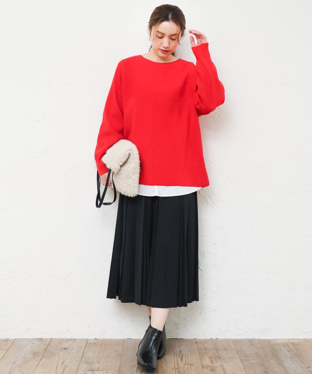 OLFLD01054 eur3(エウルキューブ) 【野呂佳代さん着用/大きいサイズ】ドロップショルダーニット レッド