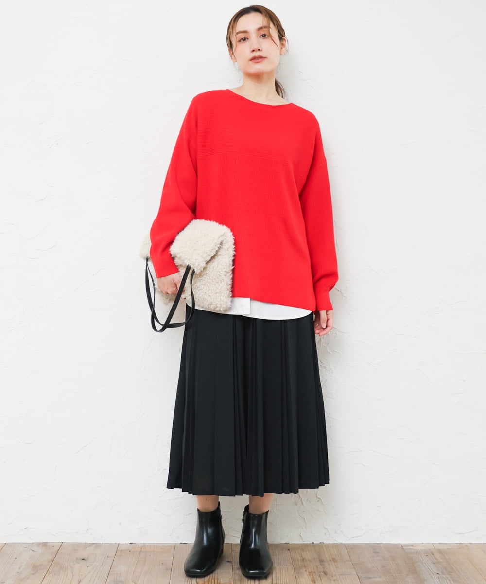 OLFLD01054 eur3(エウルキューブ) 【野呂佳代さん着用/大きいサイズ】ドロップショルダーニット レッド