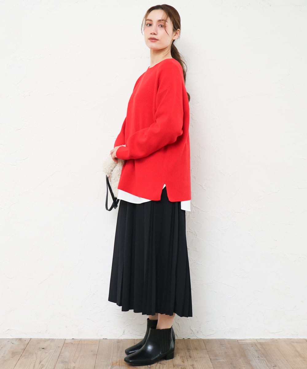 OLFLD01054 eur3(エウルキューブ) 【野呂佳代さん着用/大きいサイズ】ドロップショルダーニット レッド