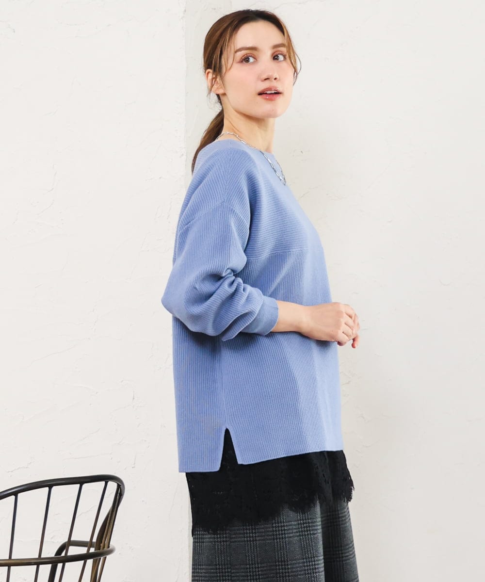 OLFLD01054 eur3(エウルキューブ) 【野呂佳代さん着用/大きいサイズ】ドロップショルダーニット ライトブルー