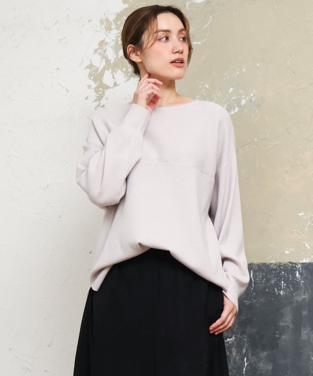 OLFLD01054 eur3(エウルキューブ) 【野呂佳代さん着用/大きいサイズ】ドロップショルダーニット グレージュ