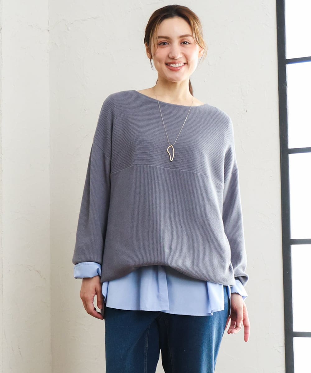 OLFLD01054 eur3(エウルキューブ) 【野呂佳代さん着用/大きいサイズ】ドロップショルダーニット ダークグレー