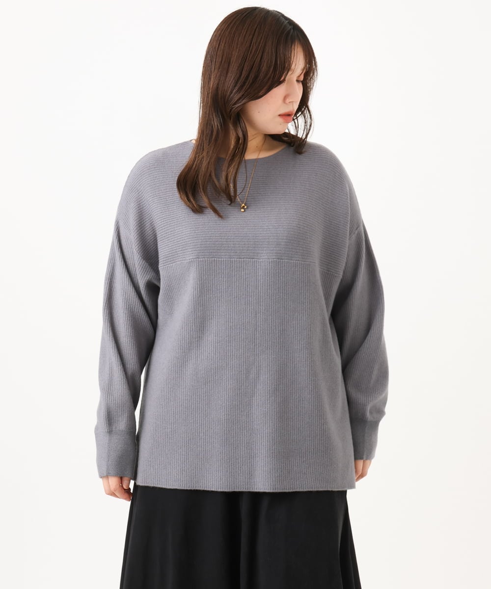 OLFLD01054 eur3(エウルキューブ) 【野呂佳代さん着用/大きいサイズ】ドロップショルダーニット ダークグレー