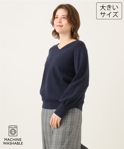 OLFLD02054 eur3 【WEB先行販売】【大きいサイズ】パフスリーブVネックニット