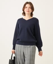 OLFLD02054 eur3(エウルキューブ) 【WEB先行販売】【大きいサイズ】パフスリーブVネックニット ネイビー(WEB限定カラー）