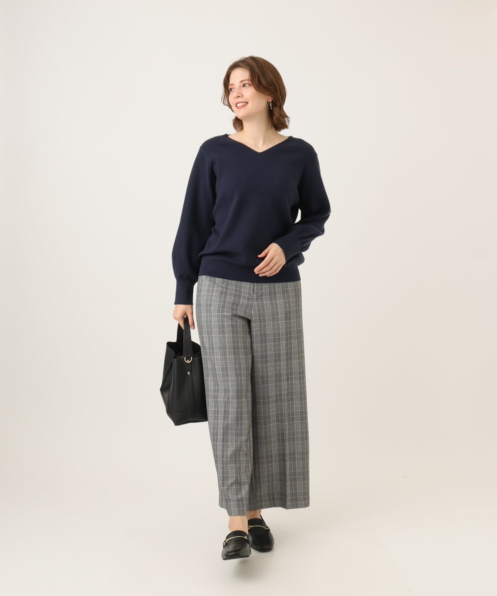OLFLD02054 eur3(エウルキューブ) 【WEB先行販売】【大きいサイズ】パフスリーブVネックニット ネイビー(WEB限定カラー）