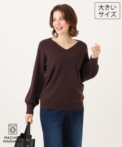 OLFLD02054 eur3 【WEB先行販売】【大きいサイズ】パフスリーブVネックニット