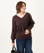 OLFLD02054 eur3(エウルキューブ) 【WEB先行販売】【大きいサイズ】パフスリーブVネックニット アイボリーブラック
