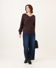 OLFLD02054 eur3(エウルキューブ) 【WEB先行販売】【大きいサイズ】パフスリーブVネックニット アイボリーブラック