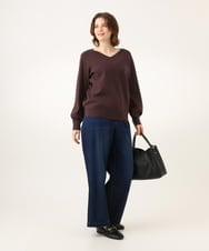 OLFLD02054 eur3(エウルキューブ) 【WEB先行販売】【大きいサイズ】パフスリーブVネックニット アイボリーブラック