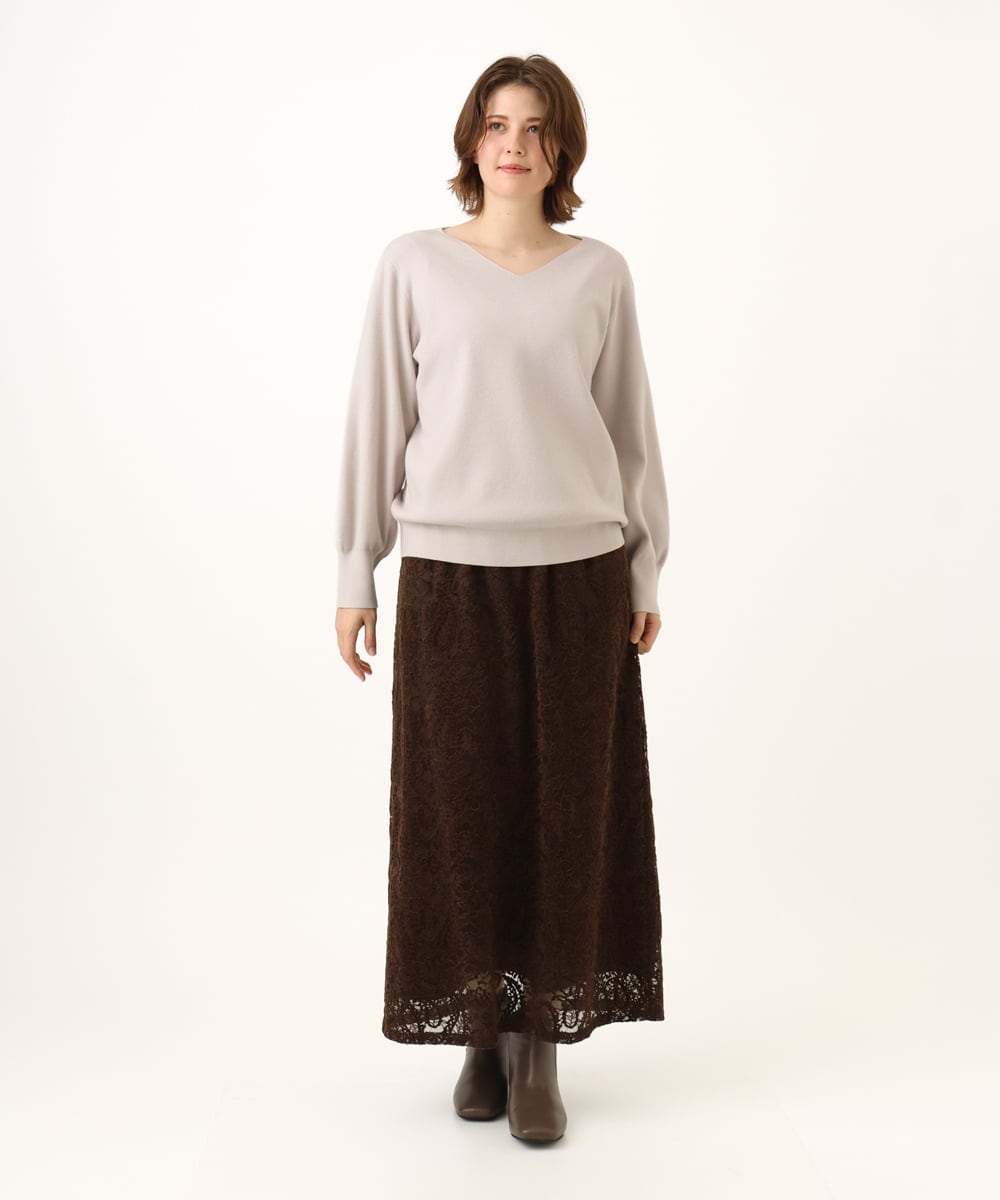 OLFLD02054 eur3(エウルキューブ) 【WEB先行販売】【大きいサイズ】パフスリーブVネックニット グレージュ