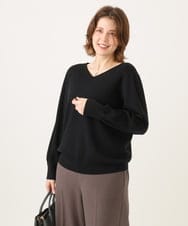 OLFLD02054 eur3(エウルキューブ) 【WEB先行販売】【大きいサイズ】パフスリーブVネックニット ブラック