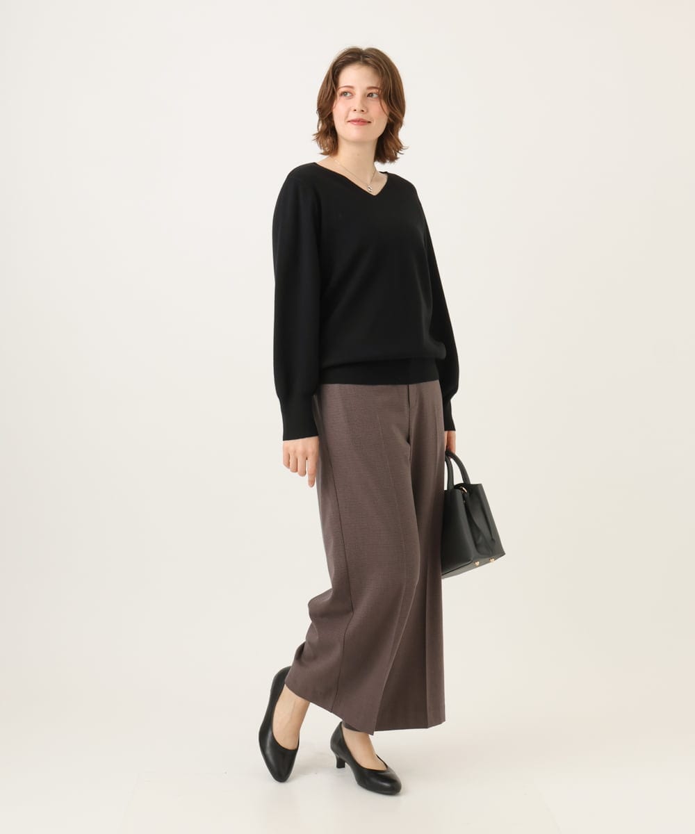 OLFLD02054 eur3(エウルキューブ) 【WEB先行販売】【大きいサイズ】パフスリーブVネックニット ブラック