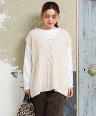 OLFLD06099 eur3(エウルキューブ) 【大きいサイズ】ケーブルニットベスト アイボリー