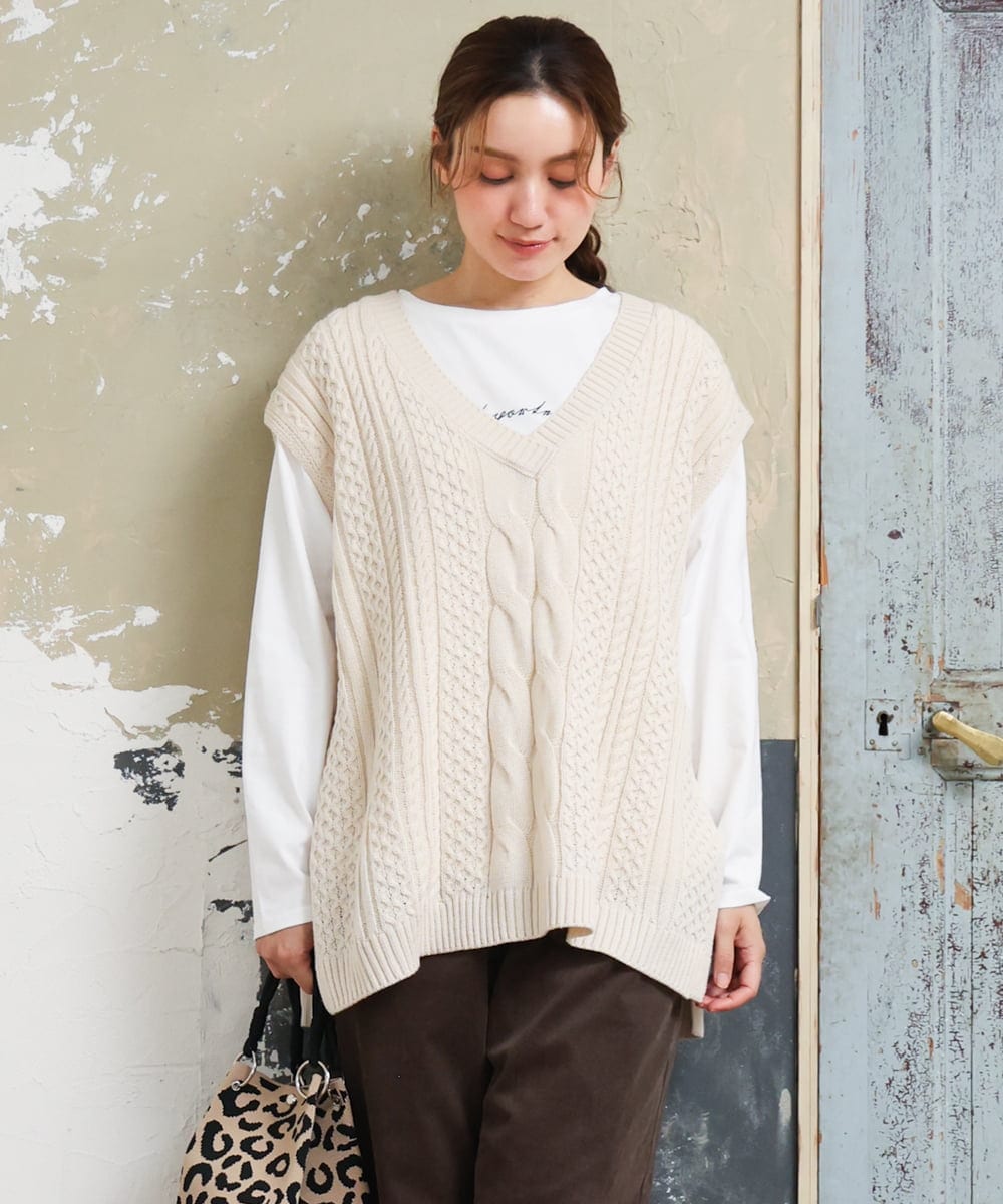 OLFLD06099 eur3(エウルキューブ) 【大きいサイズ】ケーブルニットベスト アイボリー