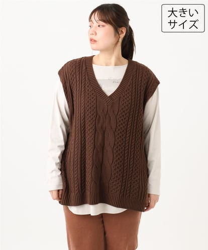OLFLD06099 eur3 【野呂佳代さん着用/大きいサイズ】ケーブルニットベスト