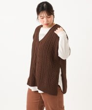 OLFLD06099 eur3(エウルキューブ) 【大きいサイズ】ケーブルニットベスト ダークブラウン