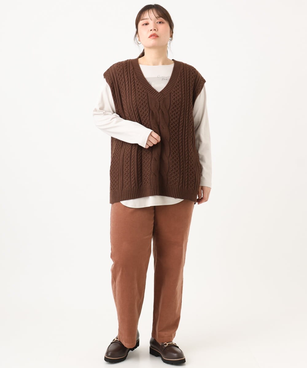 OLFLD06099 eur3(エウルキューブ) 【大きいサイズ】ケーブルニットベスト ダークブラウン
