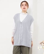 OLFLD06099 eur3(エウルキューブ) 【大きいサイズ】ケーブルニットベスト ライトグレー(九州/WEB限定）