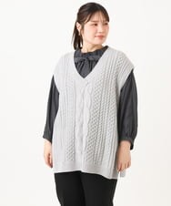 OLFLD06099 eur3(エウルキューブ) 【大きいサイズ】ケーブルニットベスト ライトグレー(九州/WEB限定）