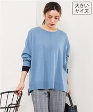 OLFLD07079 eur3(エウルキューブ) 【WEB先行販売】【大きいサイズ】バイカラーレイヤード風ニット ライトブルー
