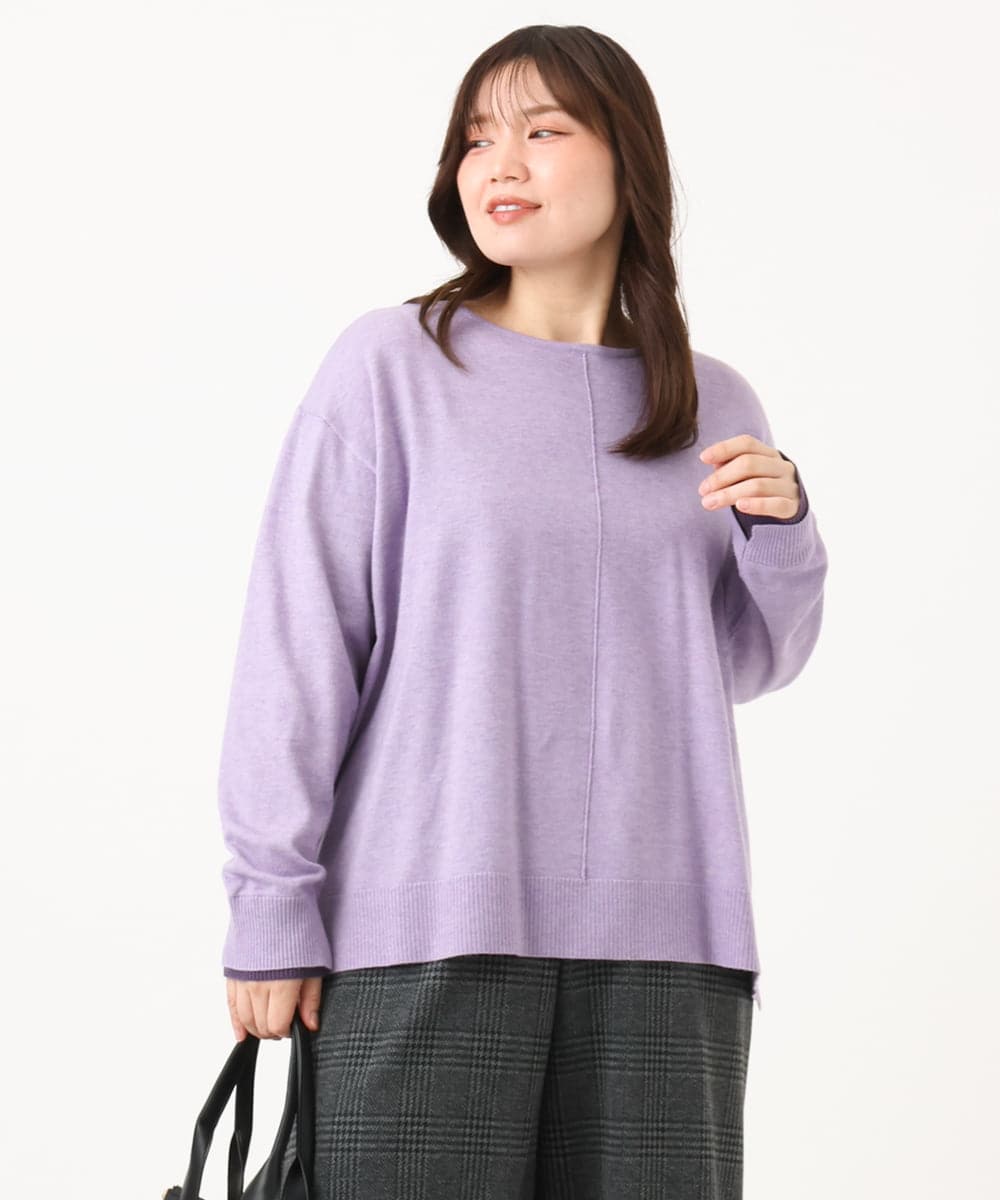 OLFLD07079 eur3(エウルキューブ) 【WEB先行販売】【大きいサイズ】バイカラーレイヤード風ニット ラベンダー