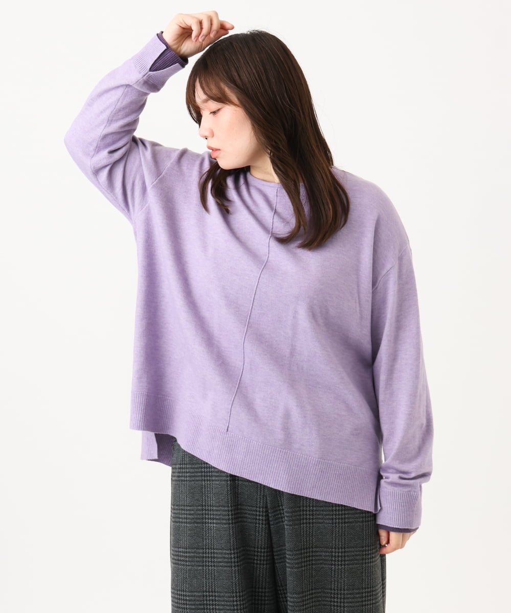OLFLD07079 eur3(エウルキューブ) 【WEB先行販売】【大きいサイズ】バイカラーレイヤード風ニット ラベンダー