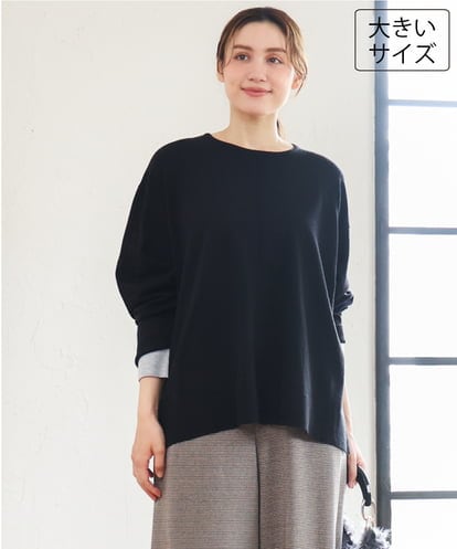 OLFLD07079 eur3 【WEB先行販売】【大きいサイズ】バイカラーレイヤード風ニット
