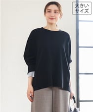 OLFLD07079 eur3(エウルキューブ) 【WEB先行販売】【大きいサイズ】バイカラーレイヤード風ニット ブラック