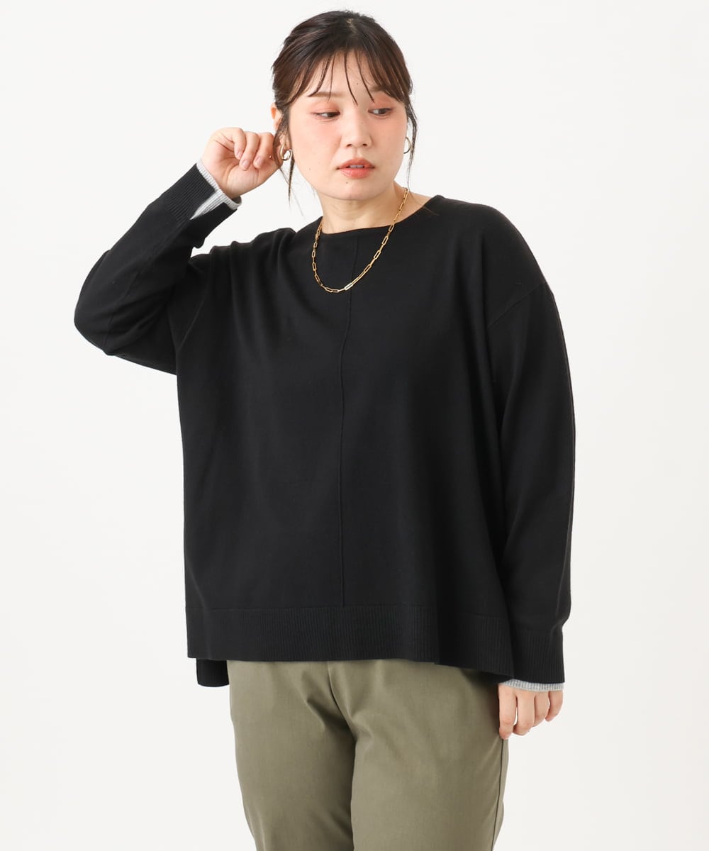OLFLD07079 eur3(エウルキューブ) 【WEB先行販売】【大きいサイズ】バイカラーレイヤード風ニット ブラック