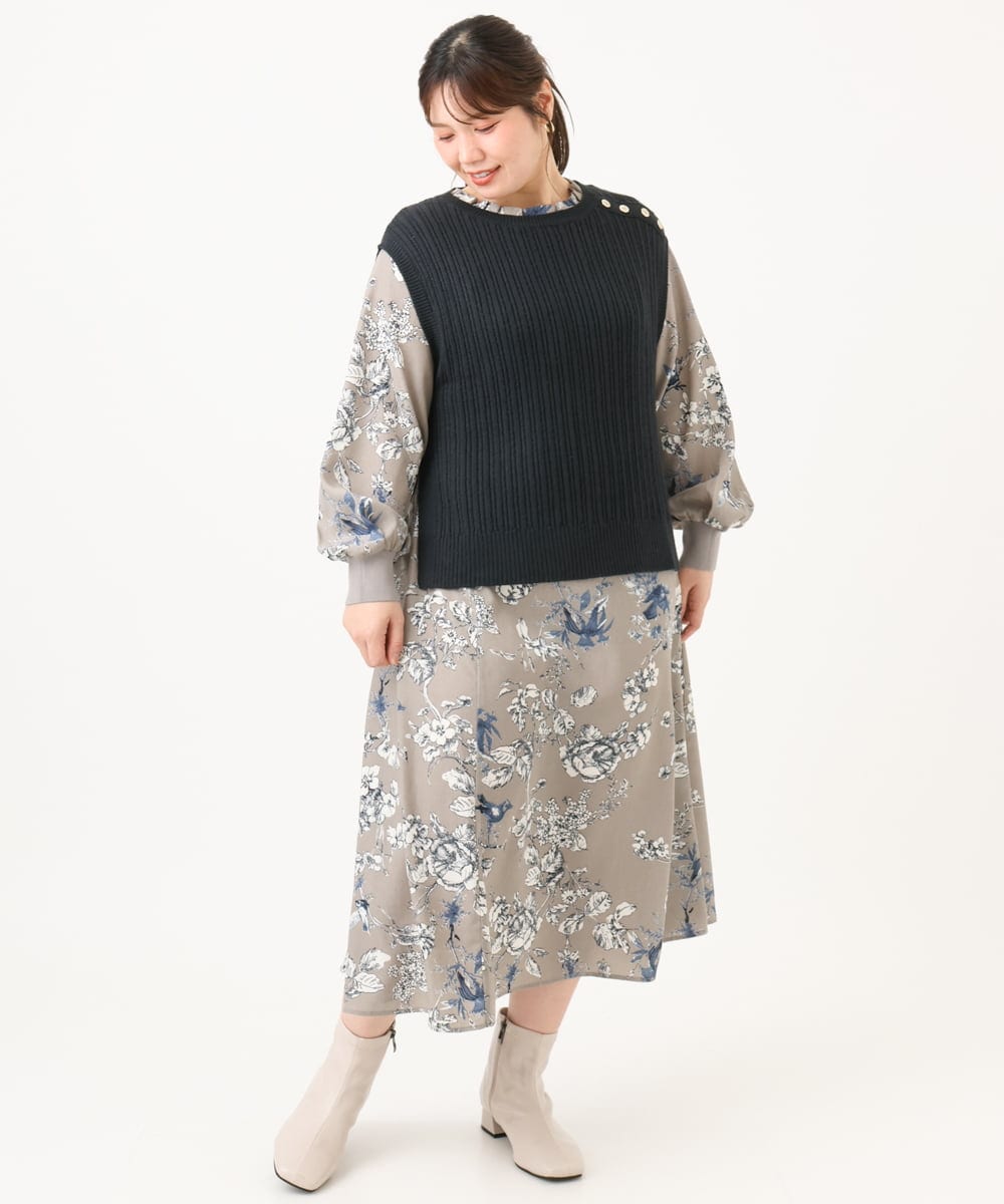 OLFLD08089 eur3(エウルキューブ) 【WEB先行販売】【大きいサイズ】リブニットベスト ネイビー