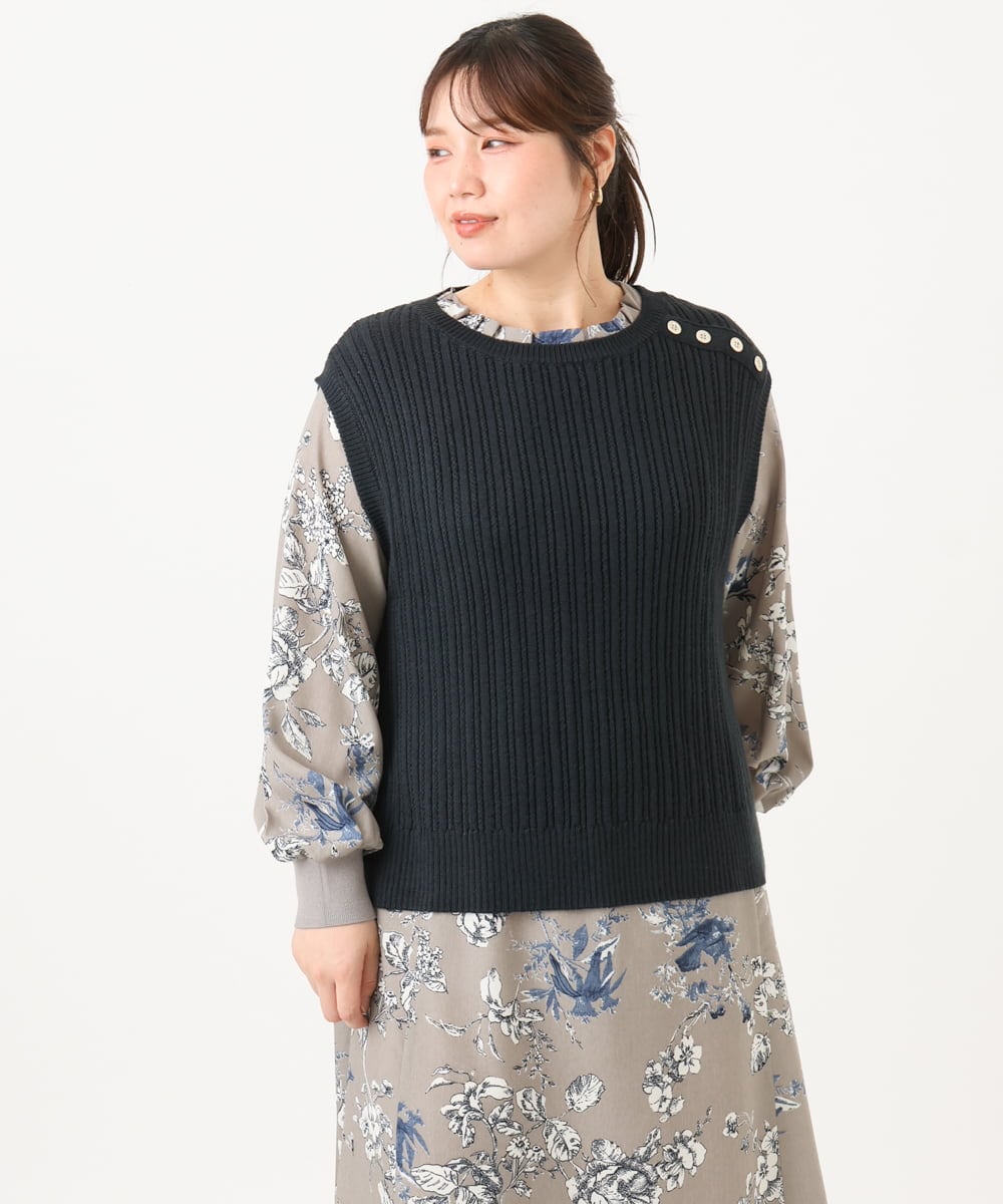 OLFLD08089 eur3(エウルキューブ) 【WEB先行販売】【大きいサイズ】リブニットベスト ネイビー