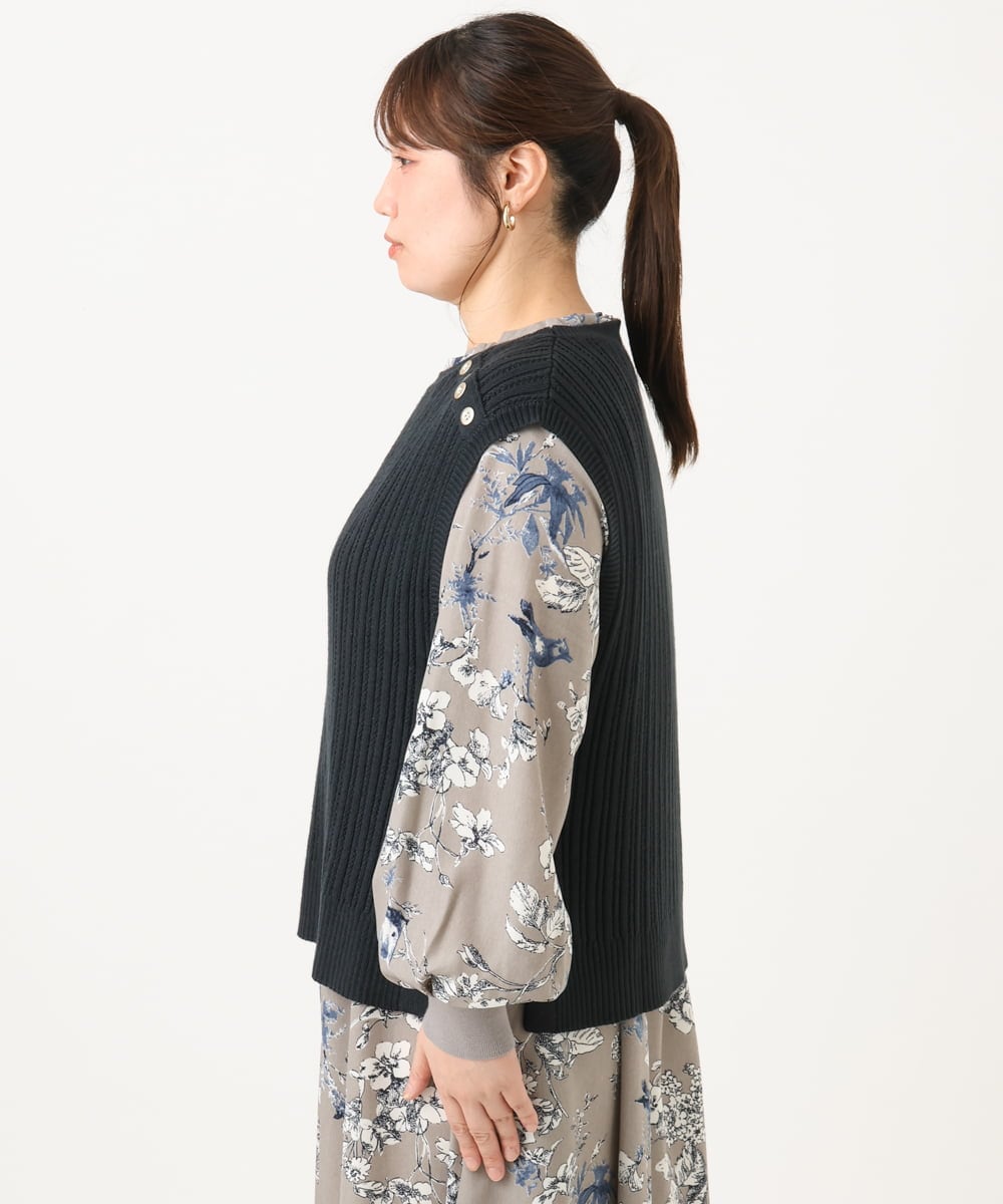 OLFLD08089 eur3(エウルキューブ) 【WEB先行販売】【大きいサイズ】リブニットベスト ネイビー