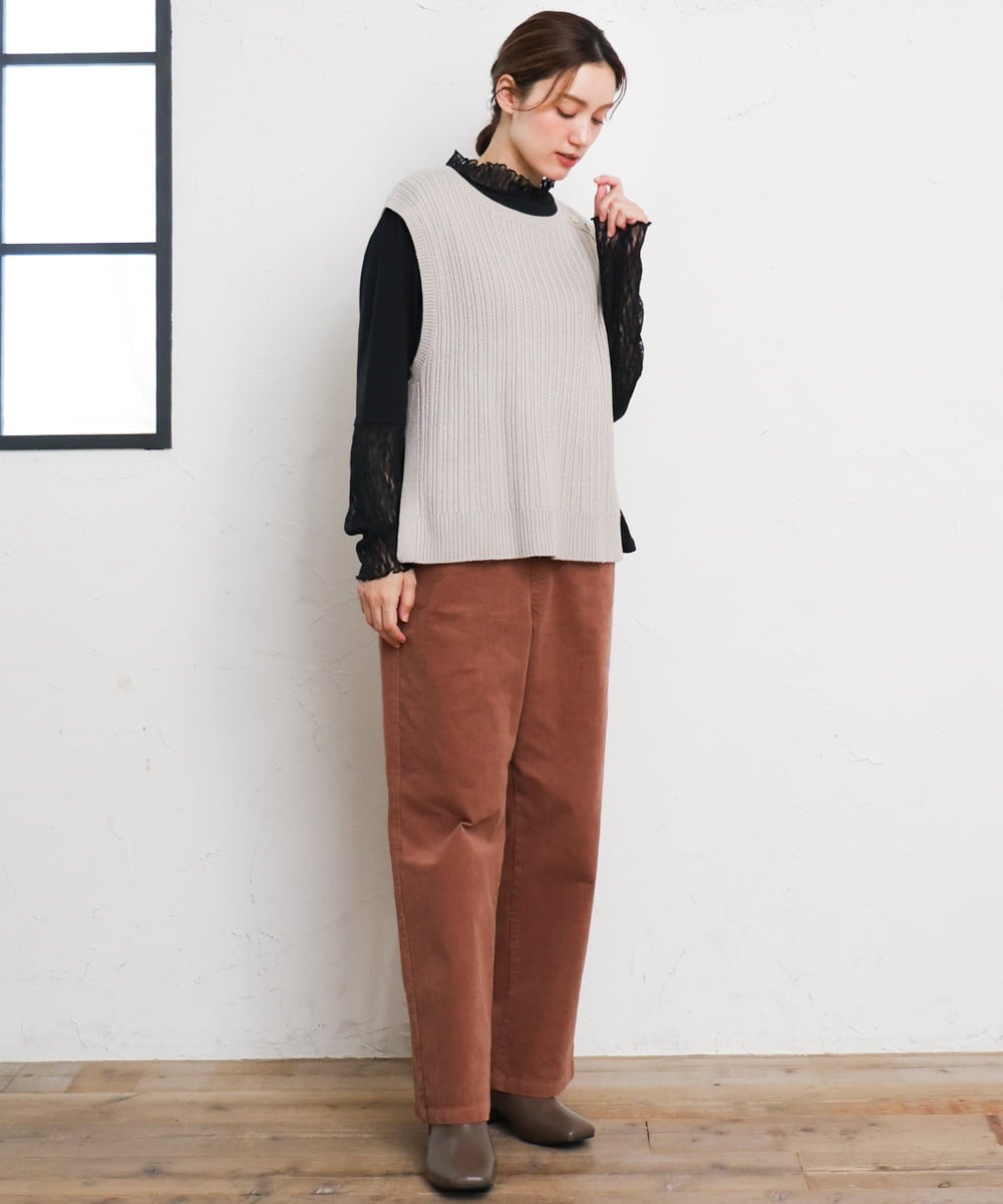 OLFLD08089 eur3(エウルキューブ) 【WEB先行販売】【大きいサイズ】リブニットベスト グレージュ