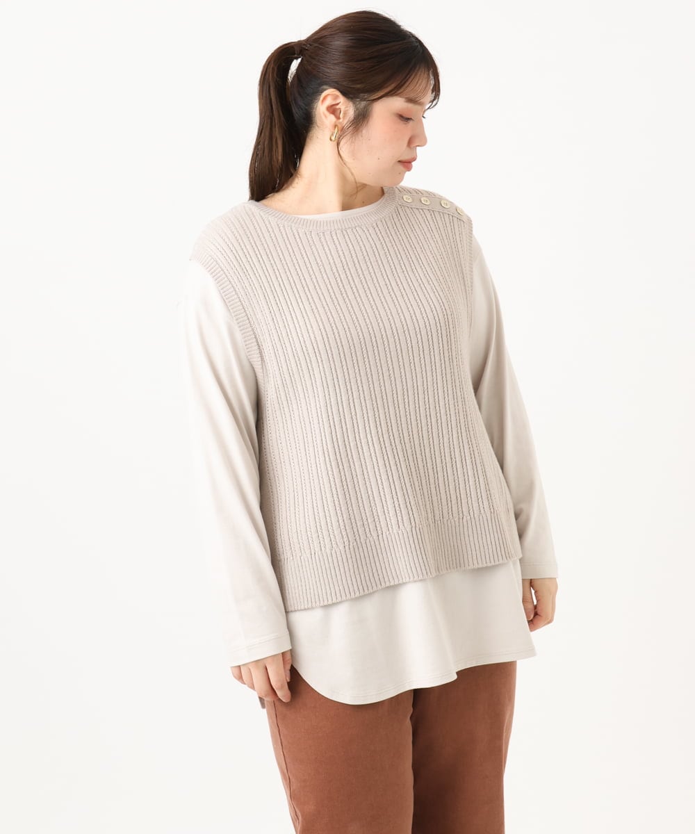 OLFLD08089 eur3(エウルキューブ) 【WEB先行販売】【大きいサイズ】リブニットベスト グレージュ