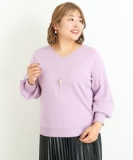 OLFLP02060 eur3(エウルキューブ) 【大きいサイズ/11号サイズあり】Vネックパフスリーブニット ラベンダー(60)