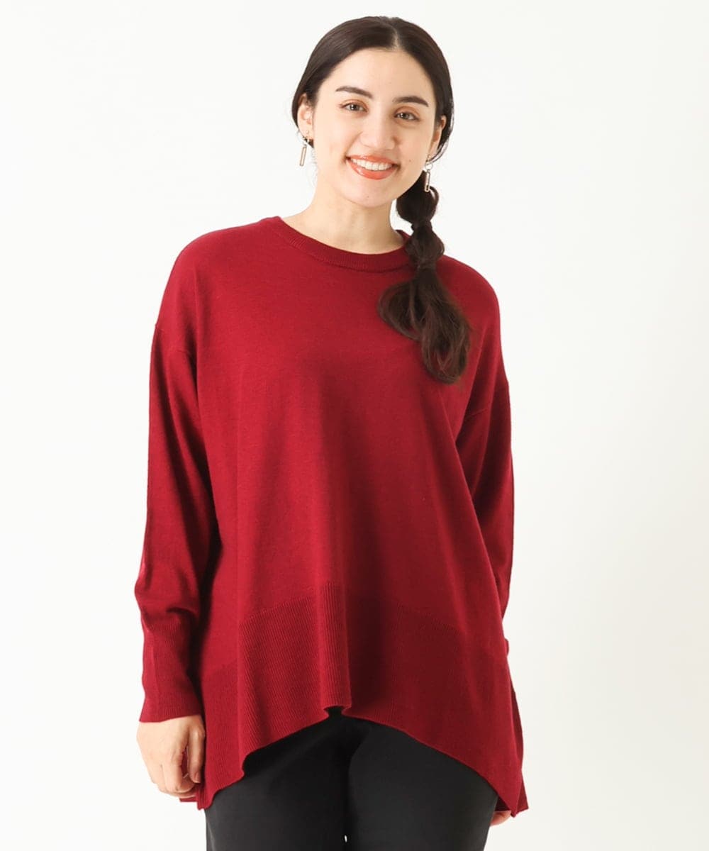 OLFLP07070 eur3(エウルキューブ) 【雑誌掲載】【大きいサイズ】メランジ調フレアニット レッド(05)(WEB限定カラー)