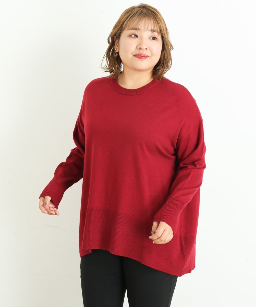 OLFLP07070 eur3(エウルキューブ) 【雑誌掲載】【大きいサイズ】メランジ調フレアニット レッド(05)(WEB限定カラー)