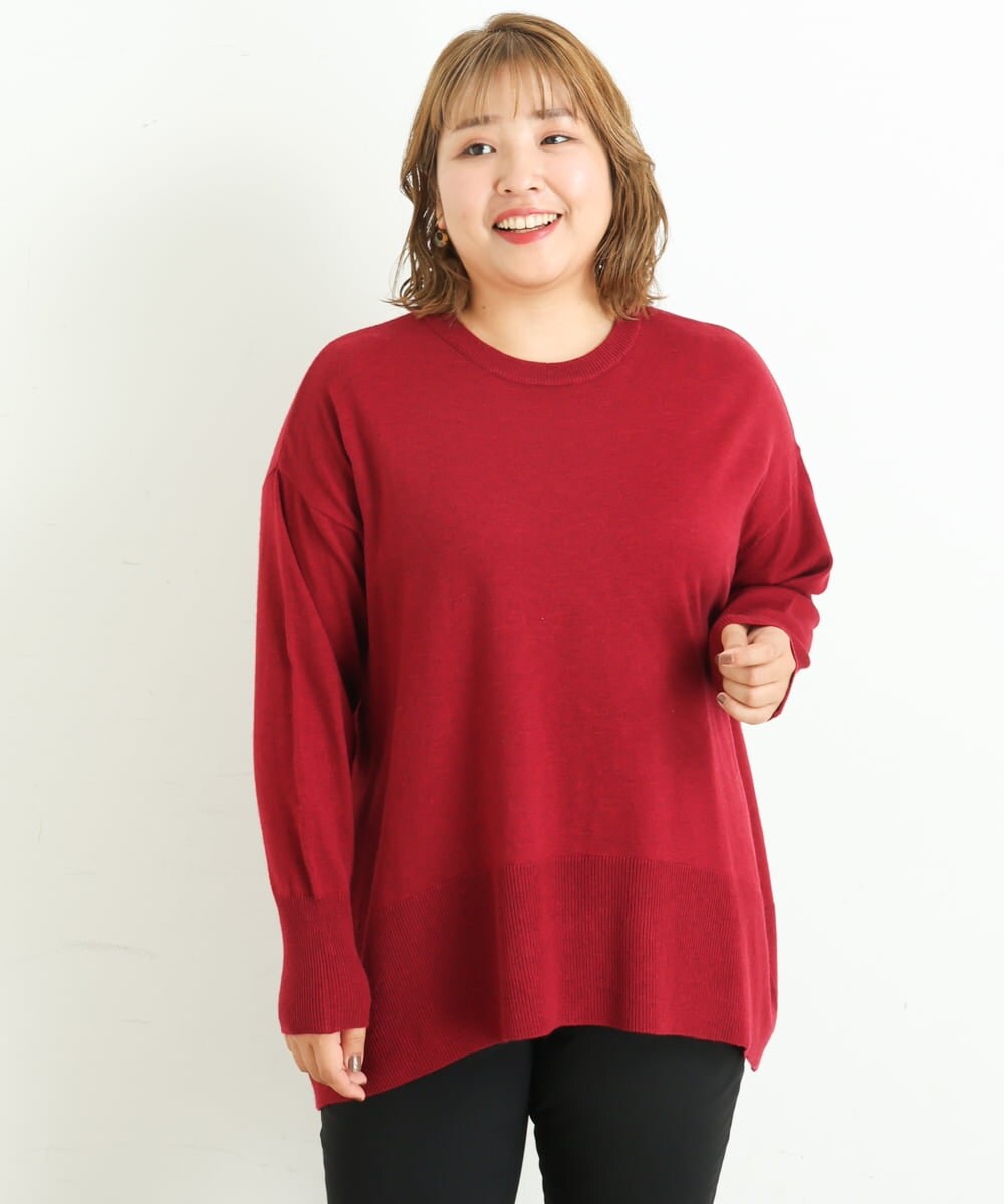 OLFLP07070 eur3(エウルキューブ) 【雑誌掲載】【大きいサイズ】メランジ調フレアニット レッド(05)(WEB限定カラー)
