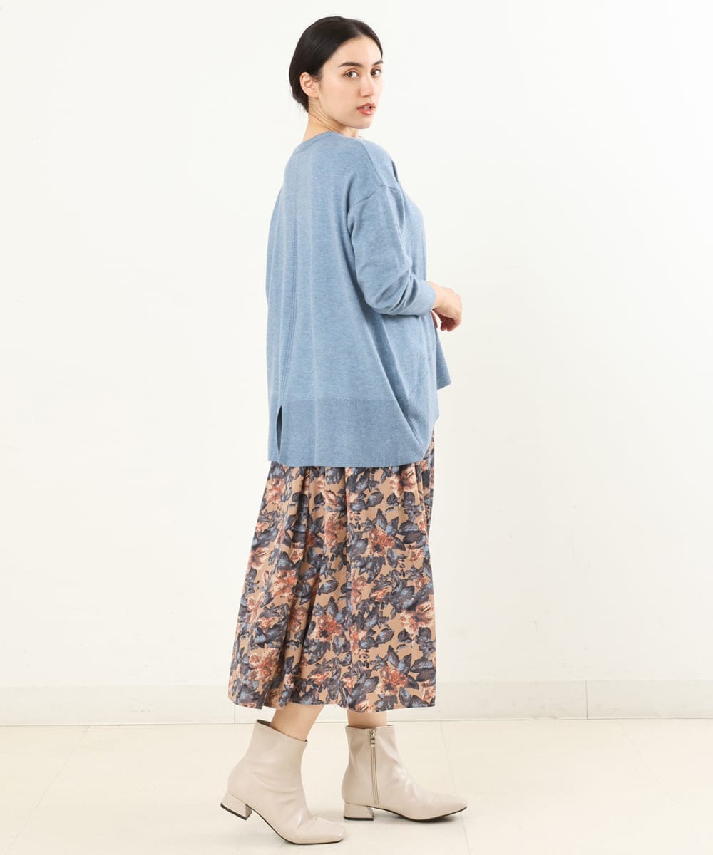OLFLP07070 eur3(エウルキューブ) 【雑誌掲載】【大きいサイズ】メランジ調フレアニット ブルー(55)