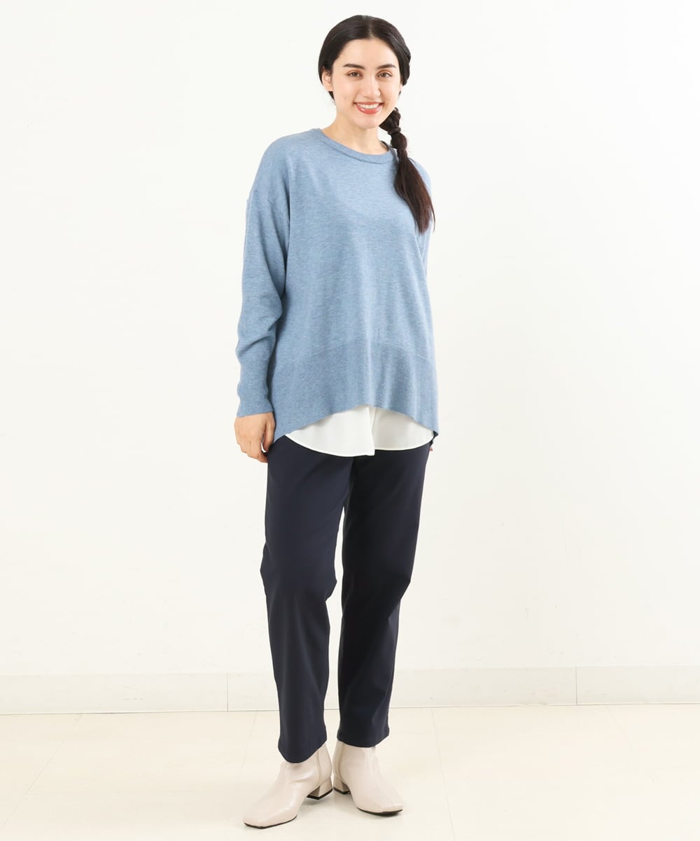 OLFLP07070 eur3(エウルキューブ) 【雑誌掲載】【大きいサイズ】メランジ調フレアニット ブルー(55)
