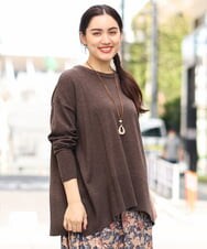 OLFLP07070 eur3(エウルキューブ) 【雑誌掲載】【大きいサイズ】メランジ調フレアニット ブラウン(87)(WEB限定カラー)