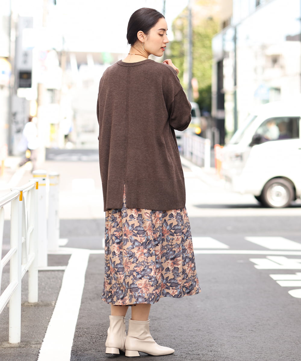 OLFLP07070 eur3(エウルキューブ) 【雑誌掲載】【大きいサイズ】メランジ調フレアニット ブラウン(87)(WEB限定カラー)