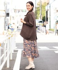 OLFLP07070 eur3(エウルキューブ) 【雑誌掲載】【大きいサイズ】メランジ調フレアニット ブラウン(87)(WEB限定カラー)