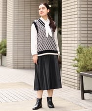 OLFLP08080 eur3(エウルキューブ) 【雑誌掲載】【大きいサイズ/11号サイズあり】バイカラーVネックベスト ブラック(94)