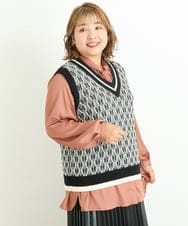 OLFLP08080 eur3(エウルキューブ) 【雑誌掲載】【大きいサイズ/11号サイズあり】バイカラーVネックベスト ブラック(94)